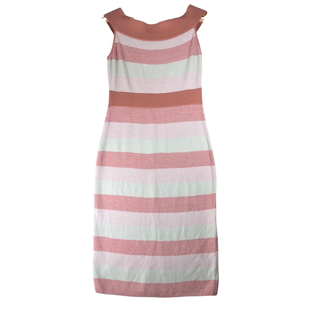Eva Mendes NY&C‎ Pink Striped Knit Sheath Dress Medium NWT Boat Neck Sleeveless